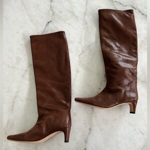 STAUD Cognac Leather Wally Boots
